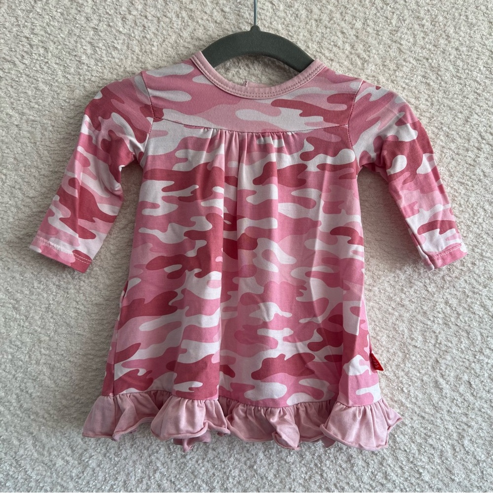 Magnetic Me‎ Baby Modal Camo Pink Ruffles Long Sleeve Dress Size 0-3 Months